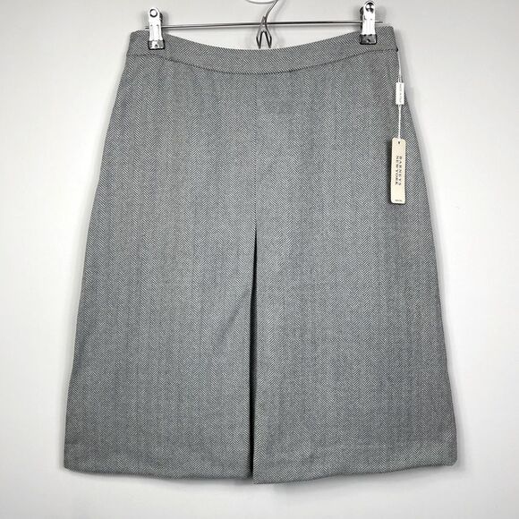 Barney’s New York NWT Gray Herringbone Wool Angora A-Line Pleated Skirt Italy 8 - Picture 7 of 15